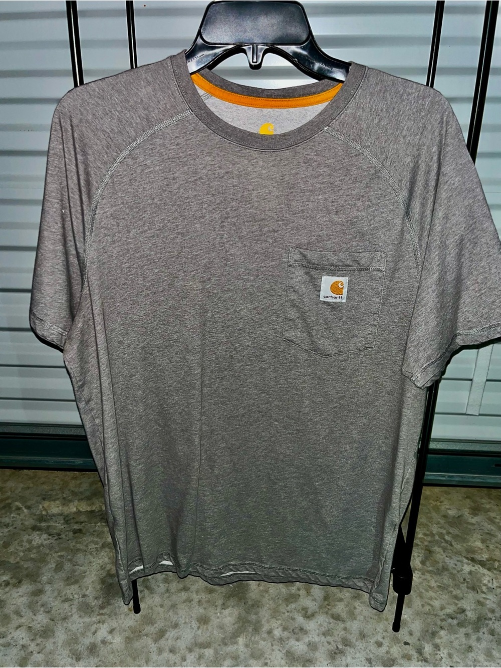 Carhartt Gray Short-Sleeve Pocket Tee with Yellow Neck Accent
